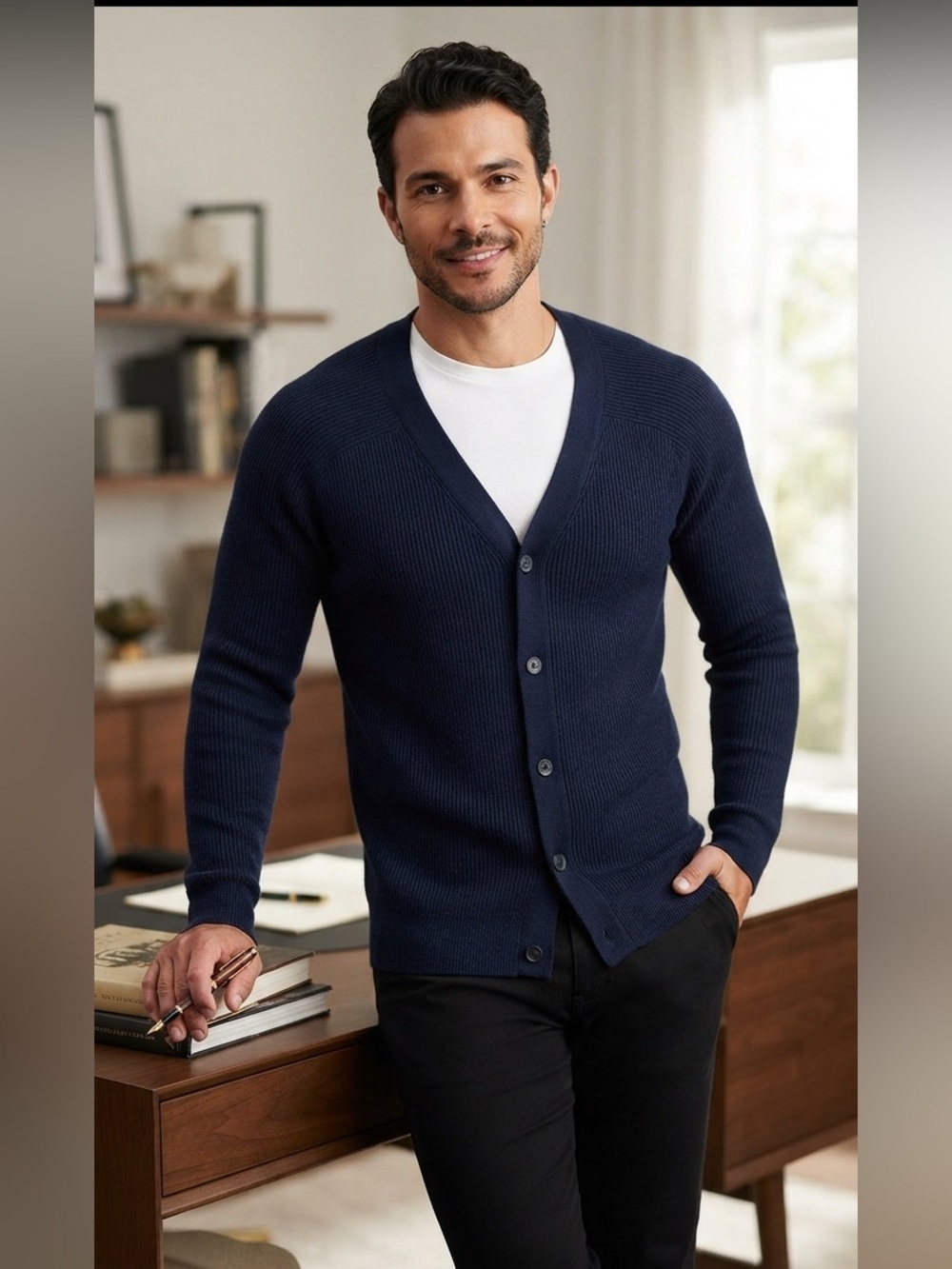 Mens X-ray Jeans Cardigan Sweater Front Buttons Sz 2XL Navy Hipster Blokecore
